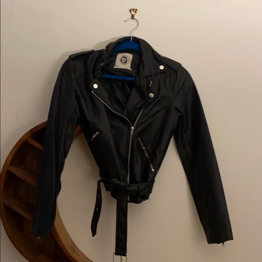 Black Leather Jacket with Belt